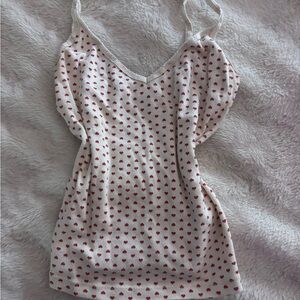 White brandy tank with Red Heart Pattern